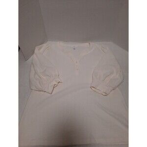 Time and Tru Women’s Medium Cream Textured Blouse Puff Sleeve Henley 3/4 Sleeve